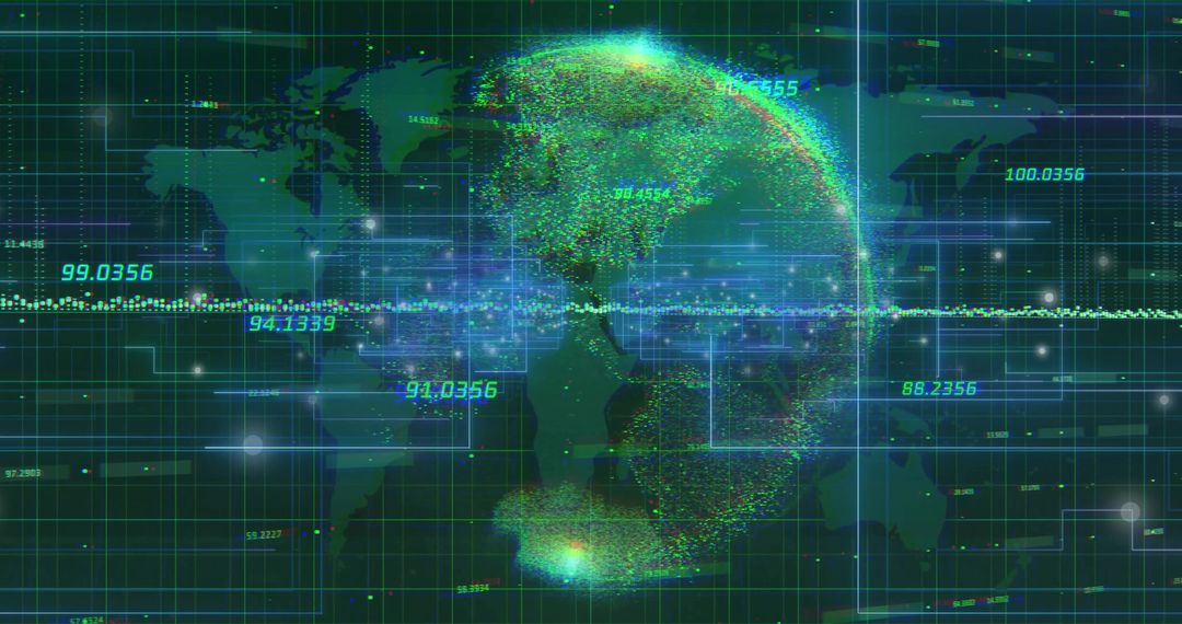 Futuristic Rotating Data Globe in Digital Grid Interface