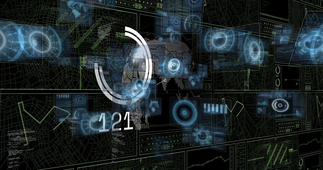 Futuristic Digital Data Interface with Holographic Elements