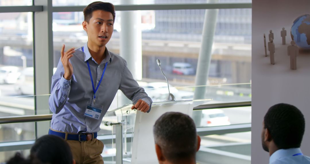 Confident Business Seminar Speaker Giving Presentation