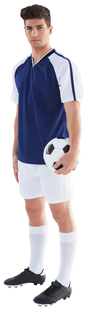 Transparent Background Male Soccer Player Holding Ball in Kit