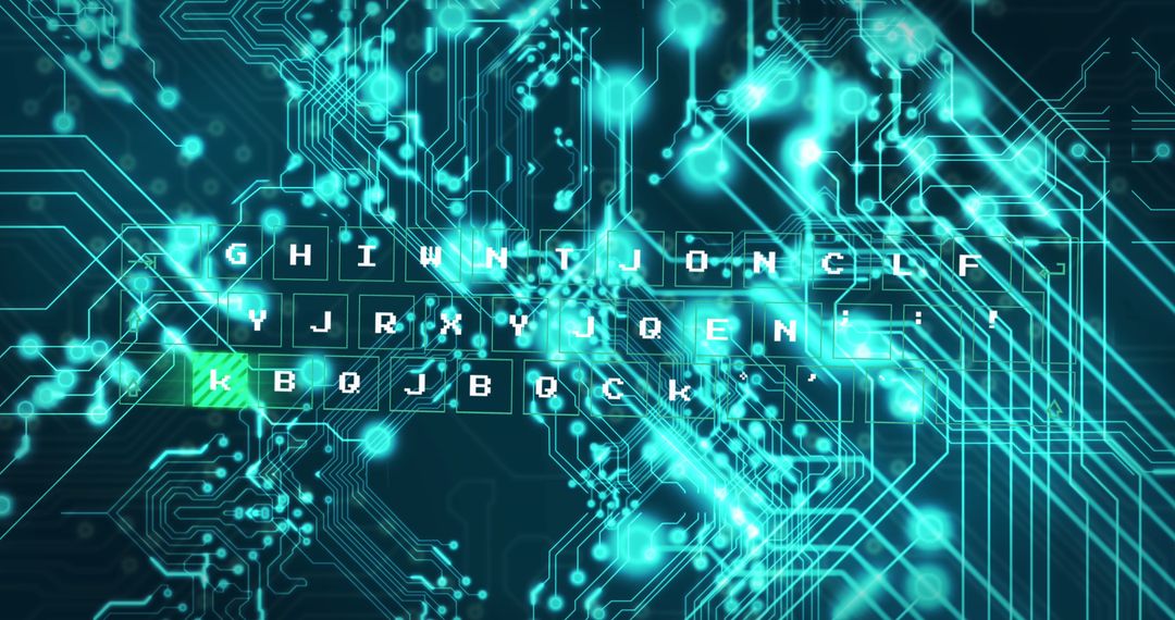 Abstract Digital Circuit Board with Flickering Binary Text