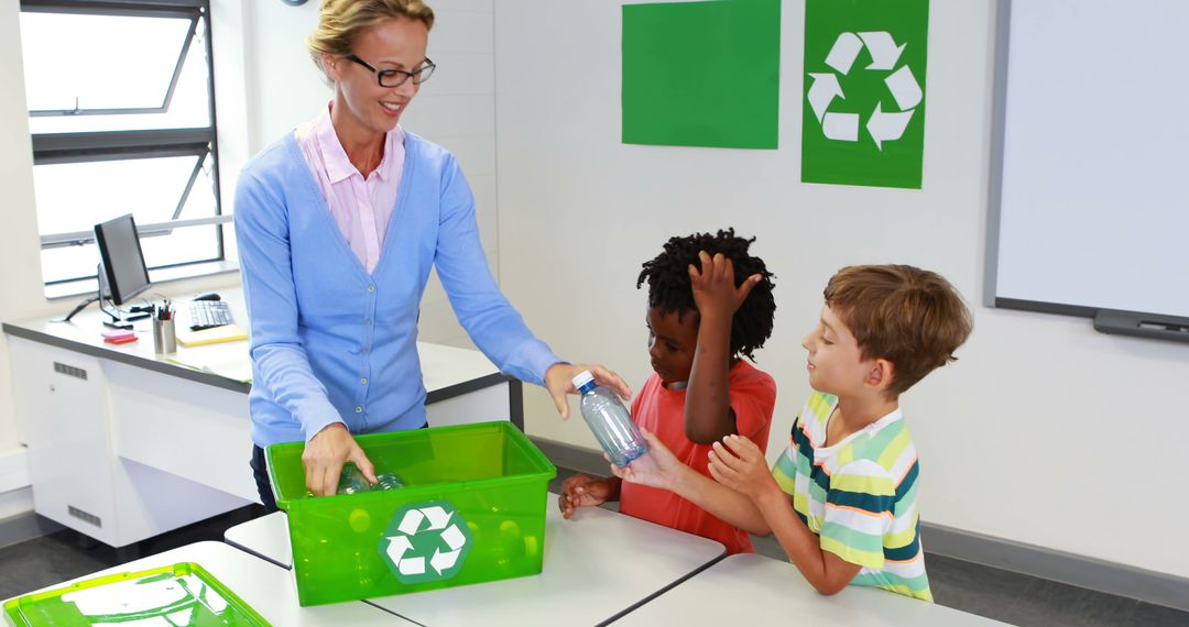 School kids looking recycle logo box in classroom at school 4k - Free Images, Stock Photos and Pictures on Pikwizard.com