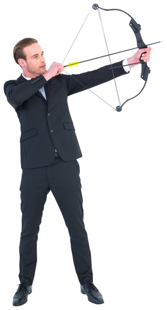 Caucasian Businessman Holding Bow and Arrow on Transparent Background - Download Free Stock Images Pikwizard.com