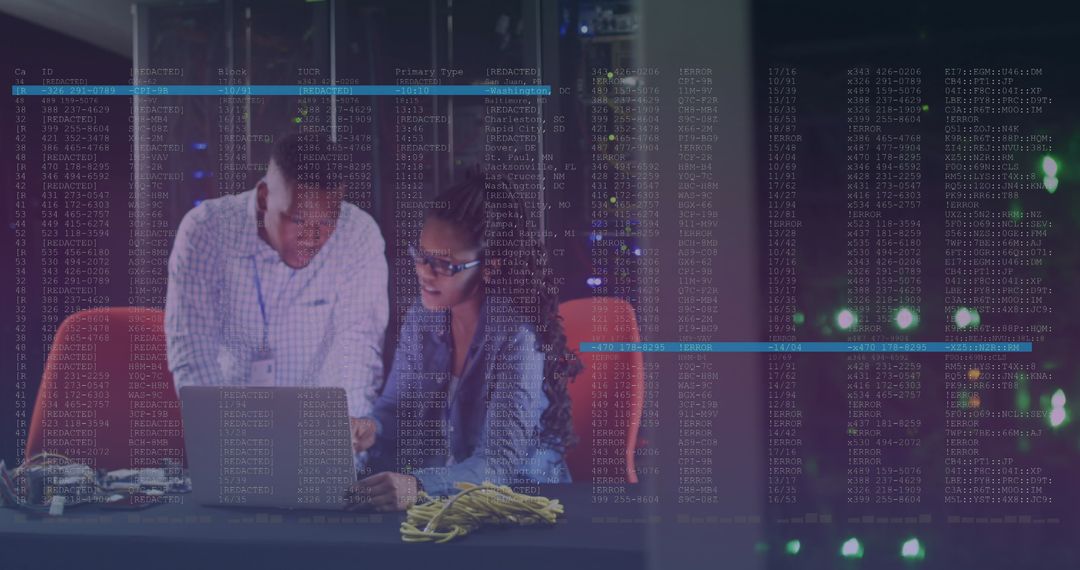 Two Engineers Working with Tech Interface in Modern Server Room