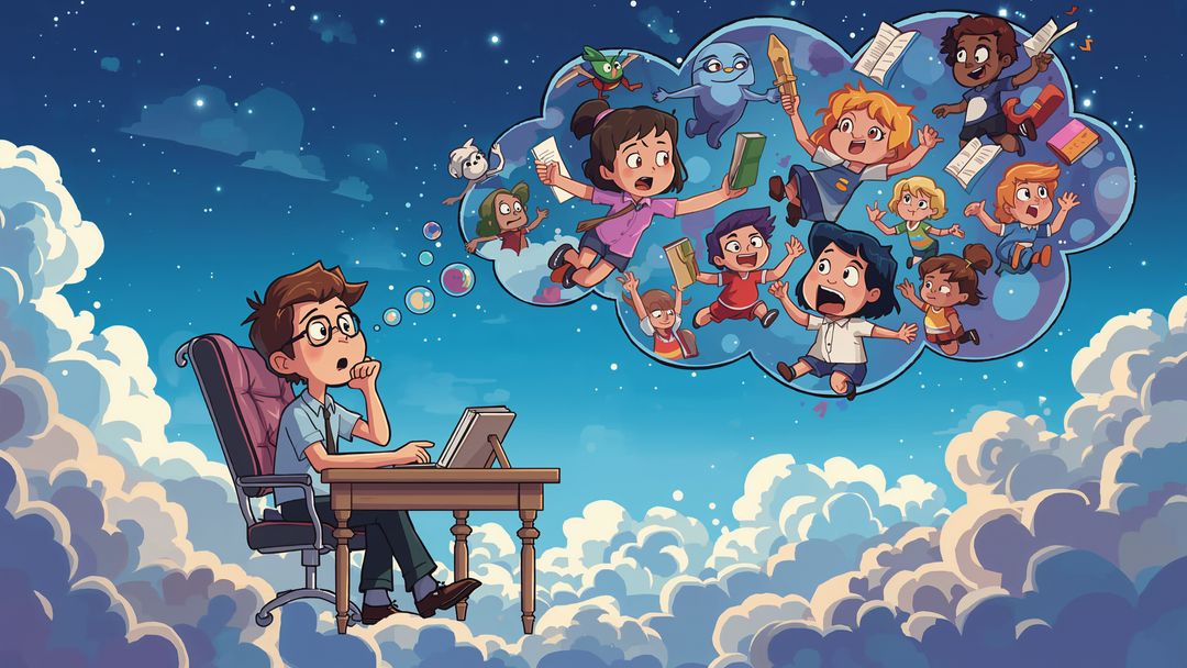 Creative Writer Imagining Fantasy World Above the Clouds