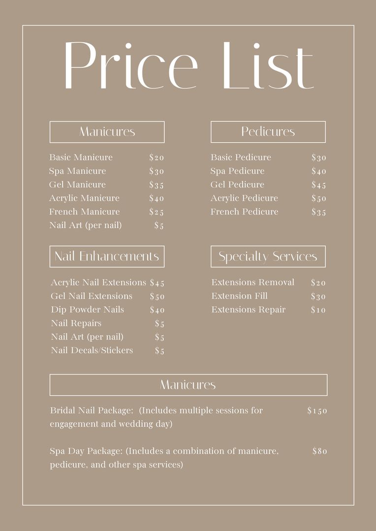 Spa and Nail Salon Price List on Beige Background - Download Free Stock Templates Pikwizard.com