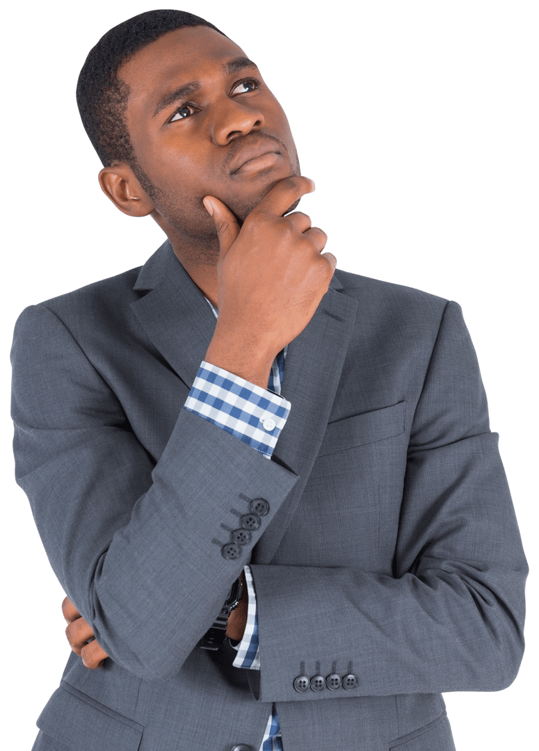 Transparent Background African American Businessman Thinking Pose