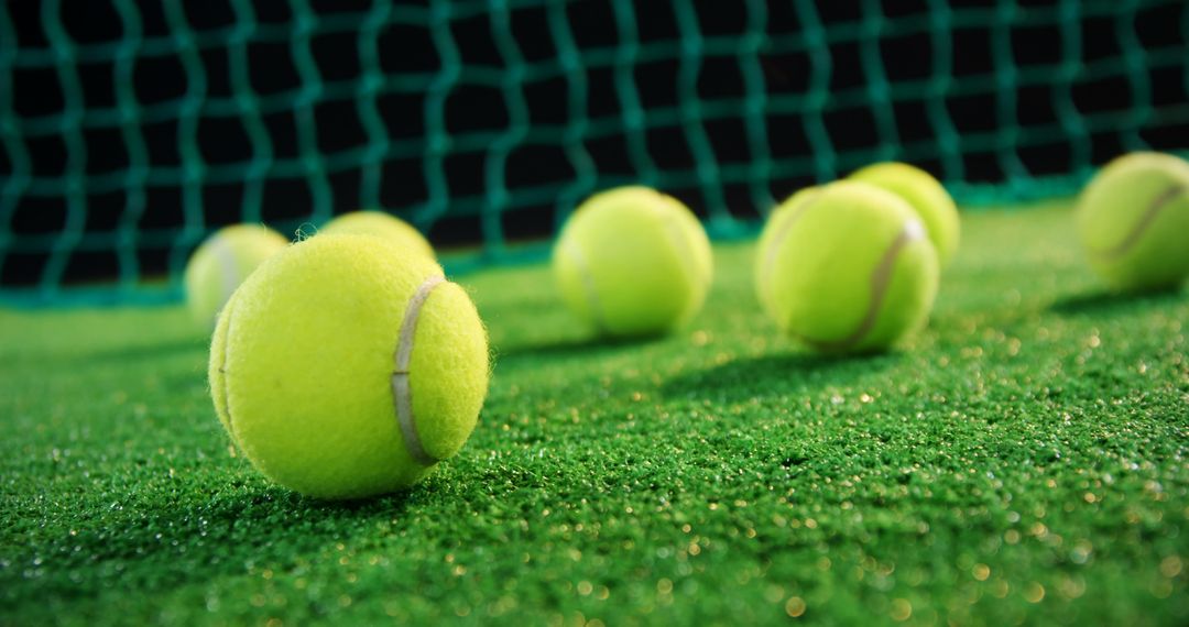 Close-up of Tennis Balls on Court Turf near Net - Free Images, Stock Photos and Pictures on Pikwizard.com