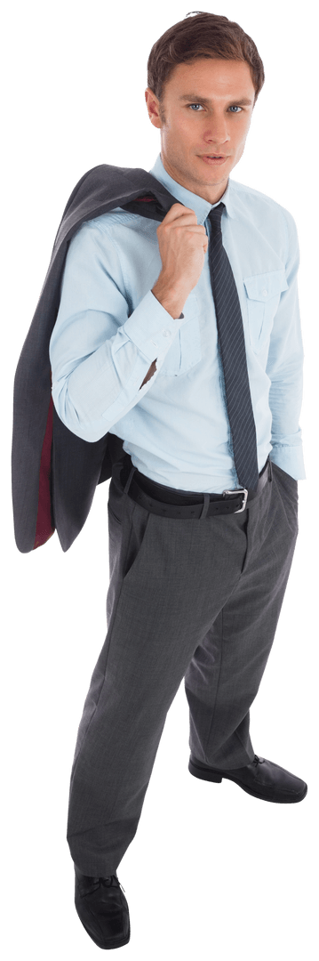 Confident Businessman in Formal Attire with Jacket on Shoulder Transparent