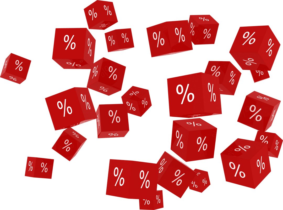 Floating Transparent Red Discount Cubes with Percent Signs