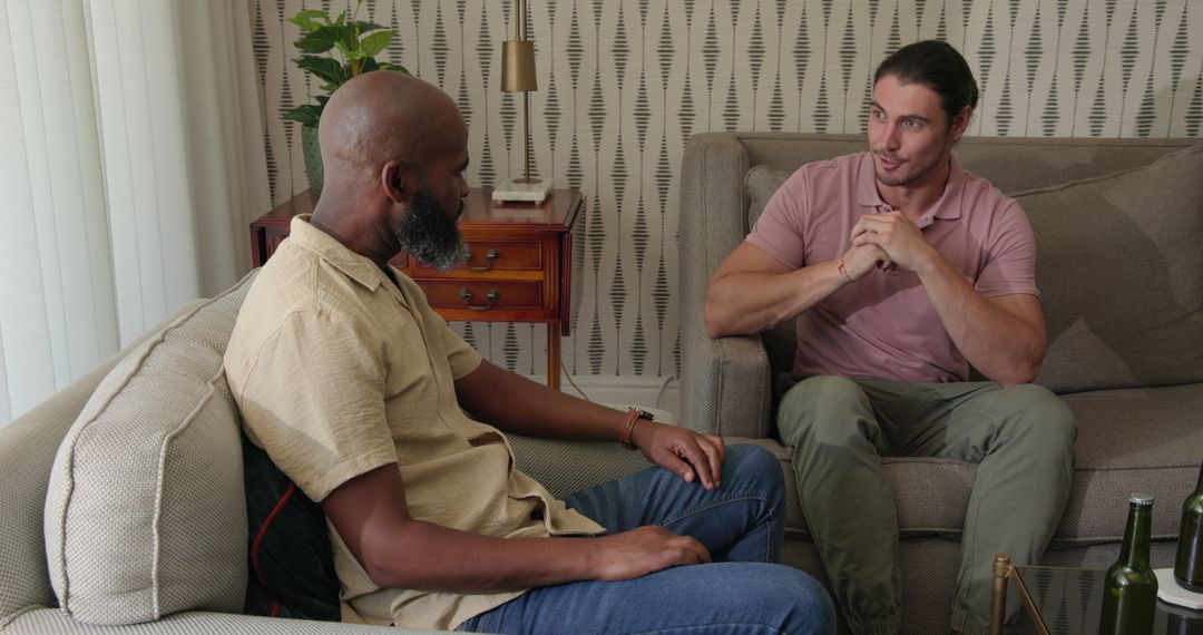 Two Men in Casual Discussion at Home
