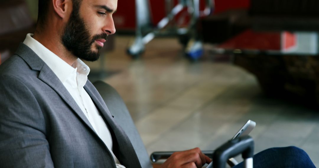 Businessman Using Digital Tablet While Waiting at Airport Lounge