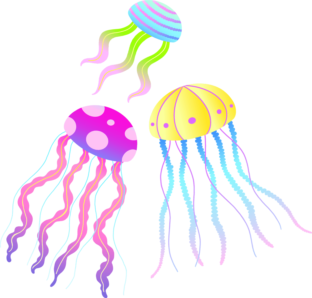 Whimsical Colorful Jellyfish Floating on Transparent Background