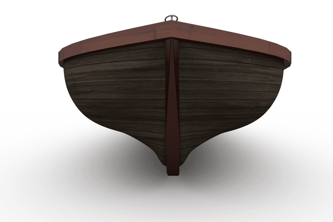 Black Wood Boat Front View on Transparent Background