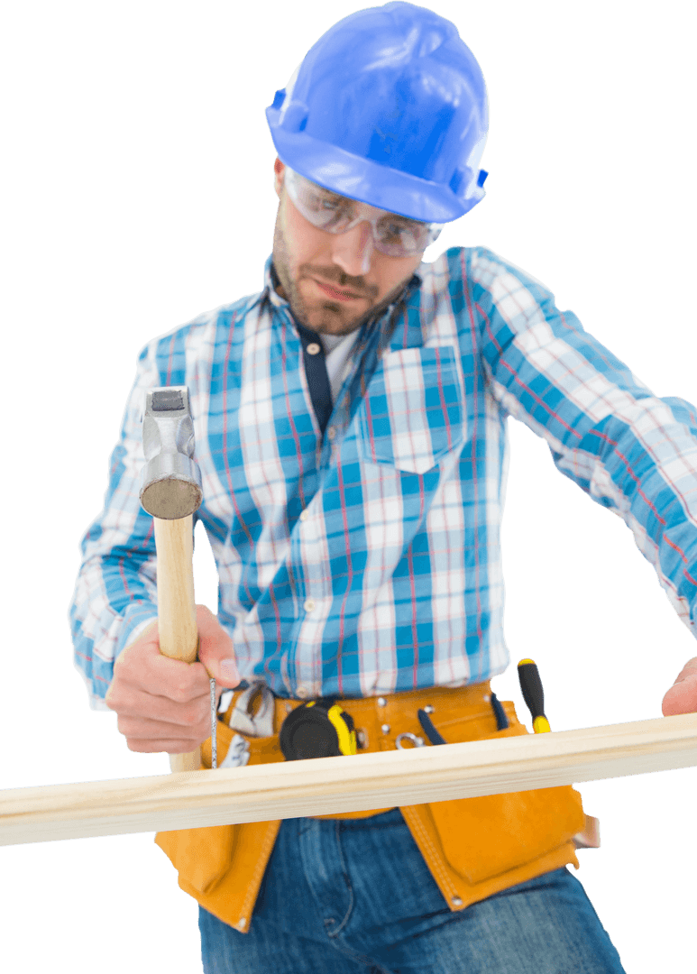 Transparent Male Carpenter Hammering in Casual Outfit