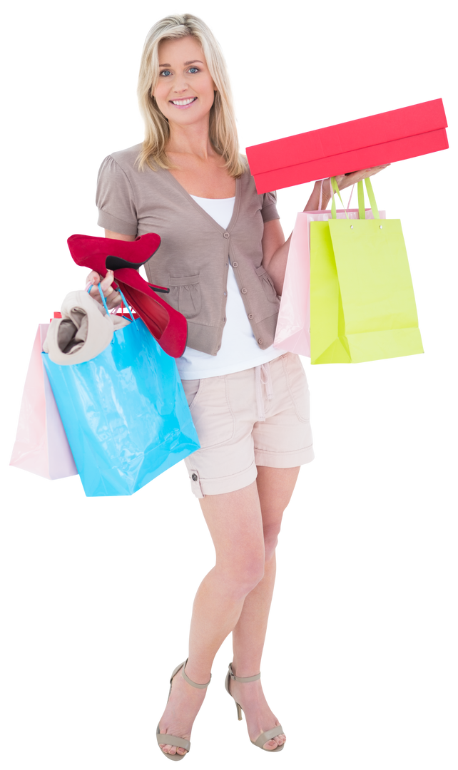 Happy Blonde Holding Colorful Shopping Bags and Christmas Gift Boxes on Transparent Background - Download Free Stock Images Pikwizard.com