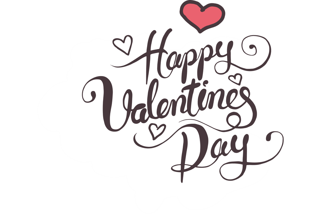 Stylish Valentine's Day Text with Hearts on Transparent