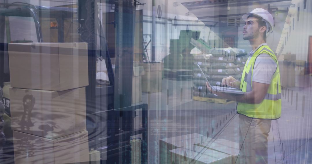 Warehouse Management Concept with Double Exposure Effect