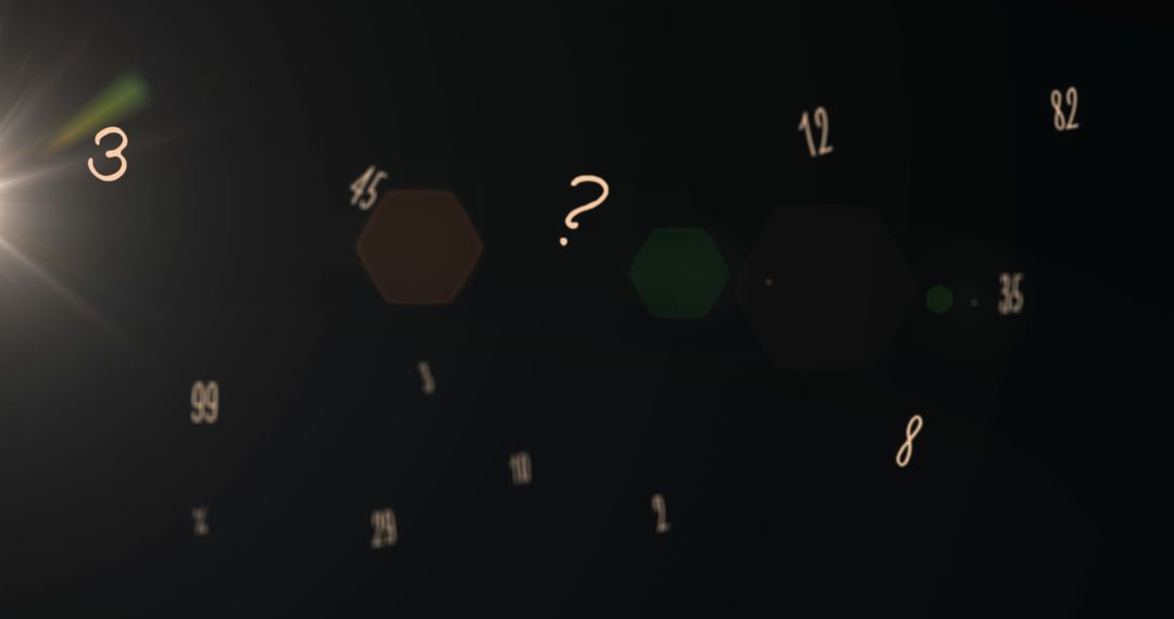 Abstract Numbers and Question Mark on Black Background