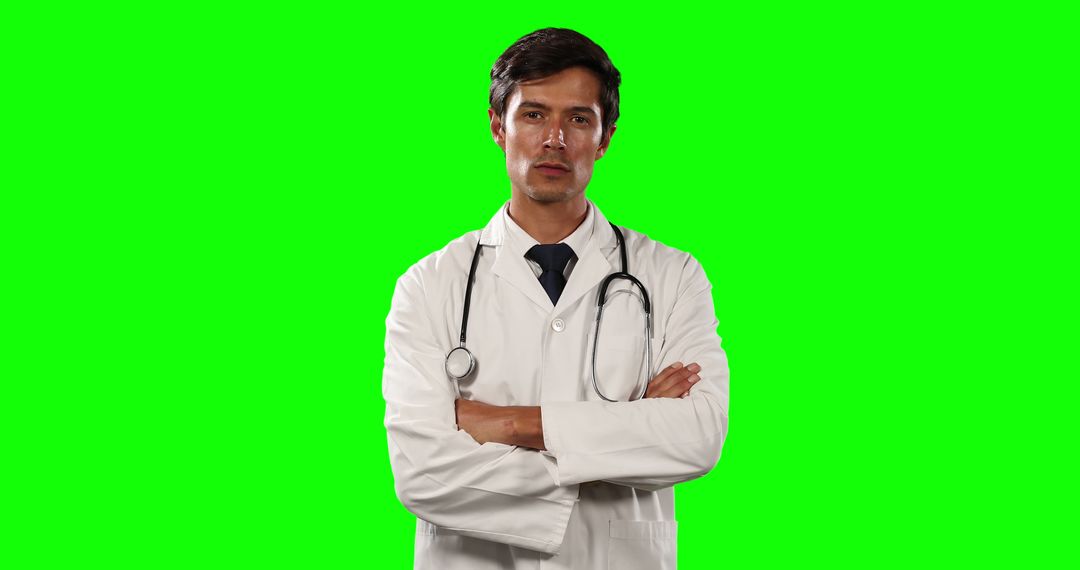 Serious Doctor Standing with Stethoscope and Crossed Arms, Green Screen Background - Free Images, Stock Photos and Pictures on Pikwizard.com