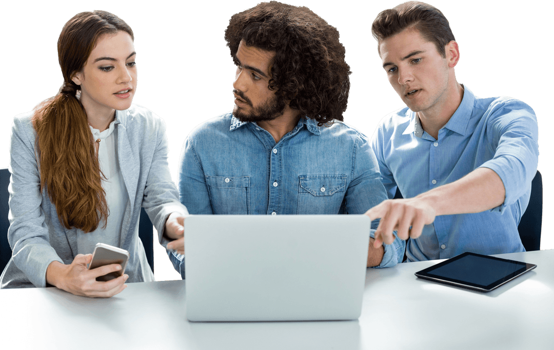 Transparent Team Collaborating with Laptop for Business Strategy