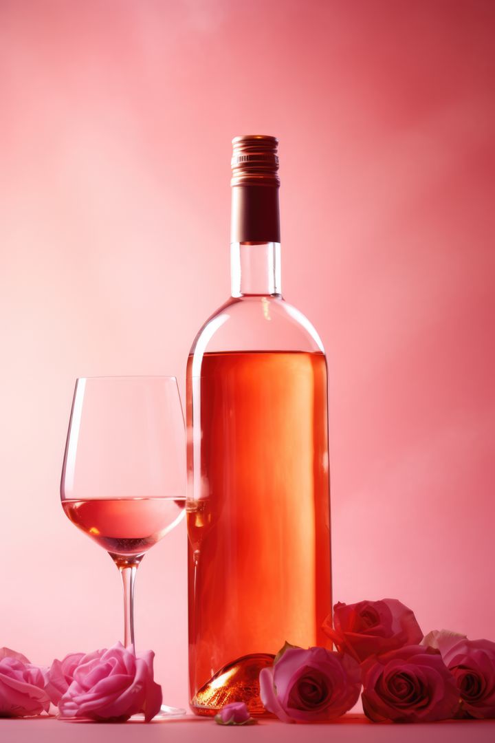 Bottle and glass of rose wine on pink background, created using generative ai technology - Free Images, Stock Photos and Pictures on Pikwizard.com