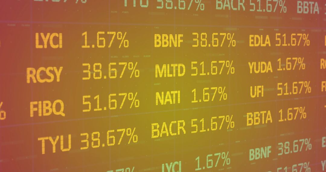 Vibrant Stock Market Display with Ticker Symbols and Percentages