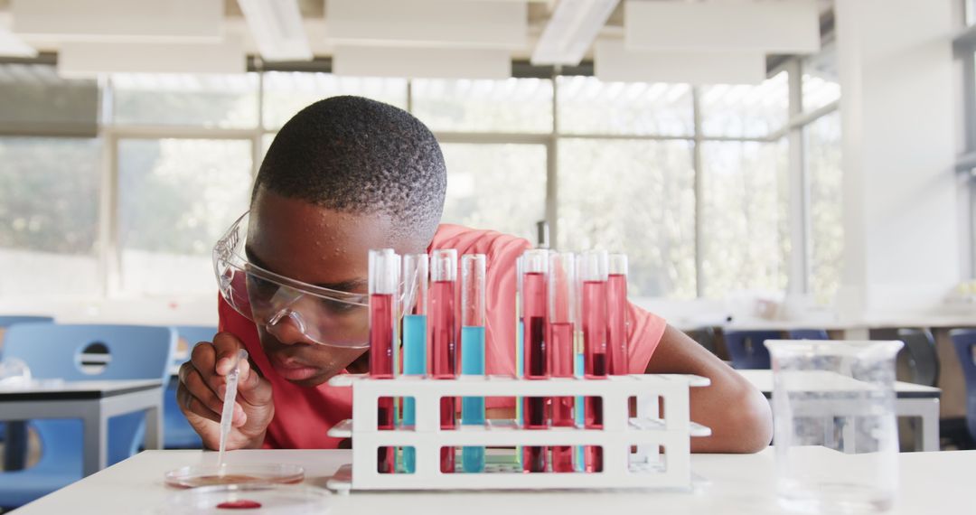 Curious Youth Conducting Science Experiment with Test Tubes