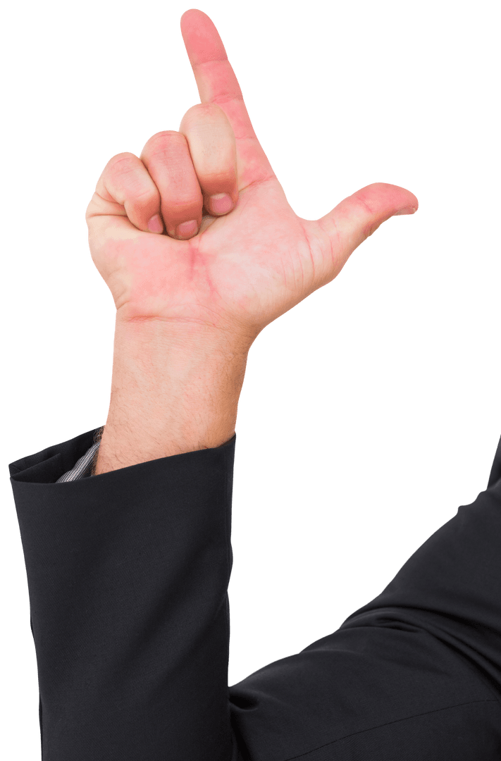 Man’s Hand in Suit Gesture Touching Transparent Screen