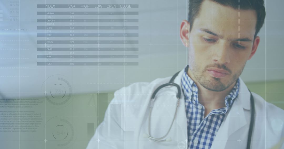 Modern Healthcare Technology Interface with Doctor Analyzing Data