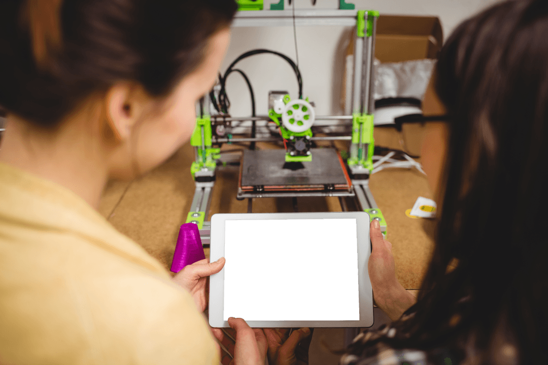 Designers Using Tablet for 3D Printing with Transparent Background