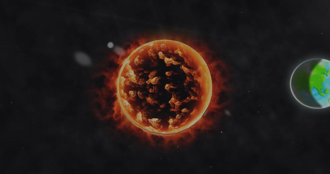 Fiery Sun with Earth in Outer Space