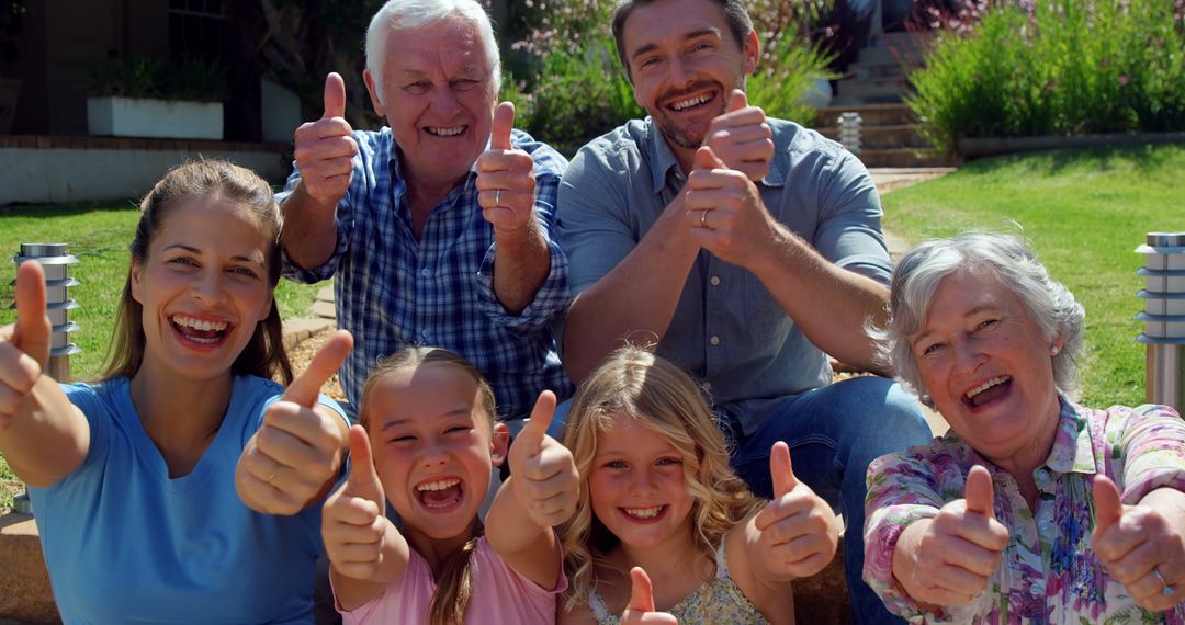 Three Generations of Happy Family Giving Thumbs Up Outdoors - Free Images, Stock Photos and Pictures on Pikwizard.com