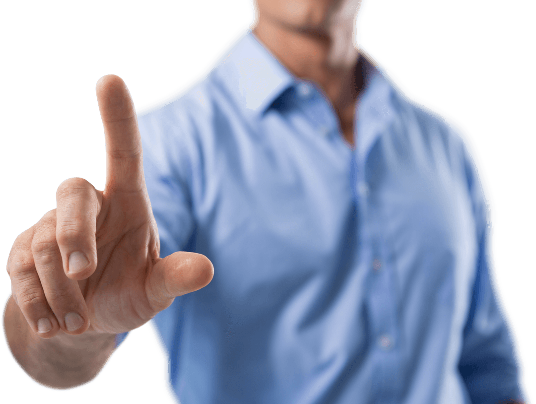 Mid Section of Man Pressing Transparent Virtual Screen