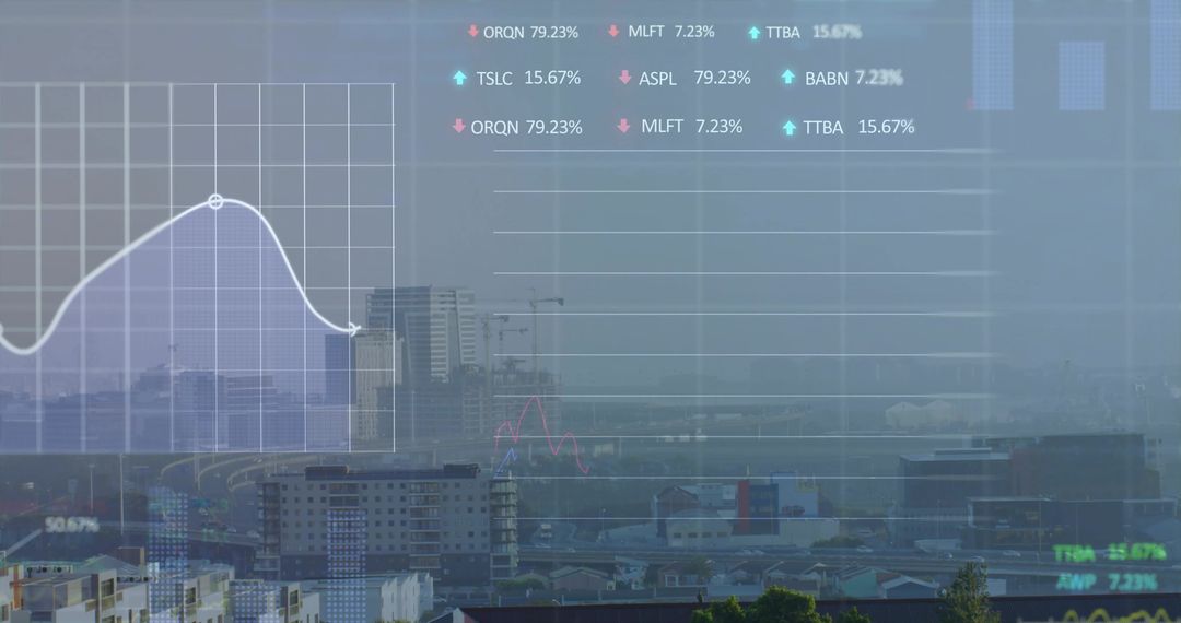 Futuristic Data Overlay with Urban Cityscape and Analytics Graph