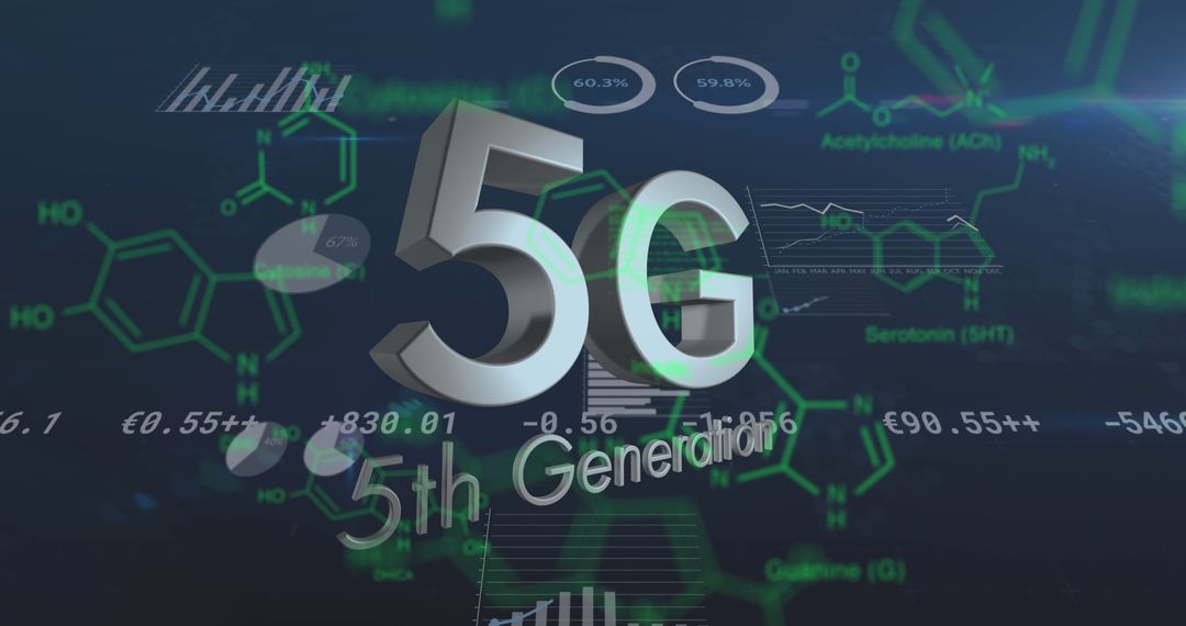 5G Technology Overlaying Chemical Structures for Digital Connectivity Concept