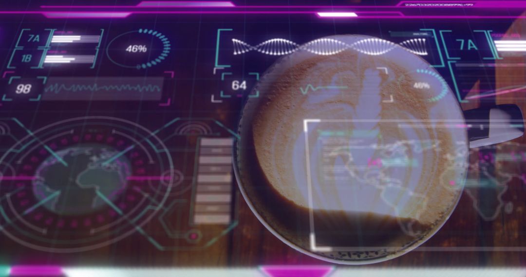 Futuristic AR Coffee Scene with Neon Digital Interface