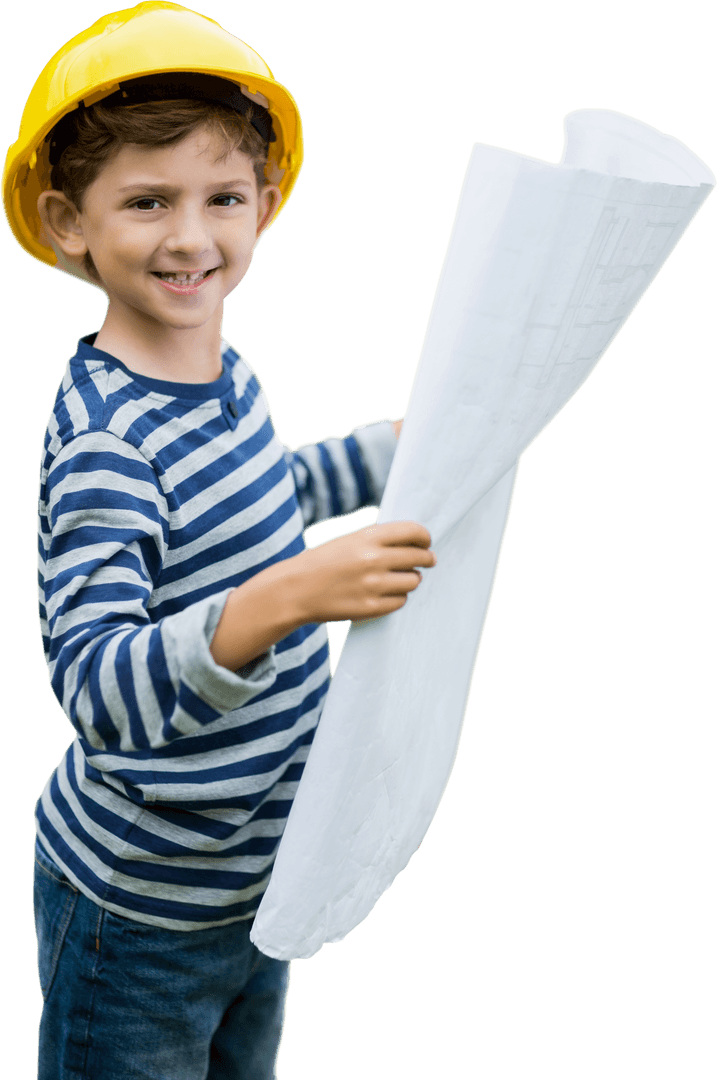 Transparent Portrait of Boy in Hard Hat Holding Construction Plans - Download Free Stock Images Pikwizard.com