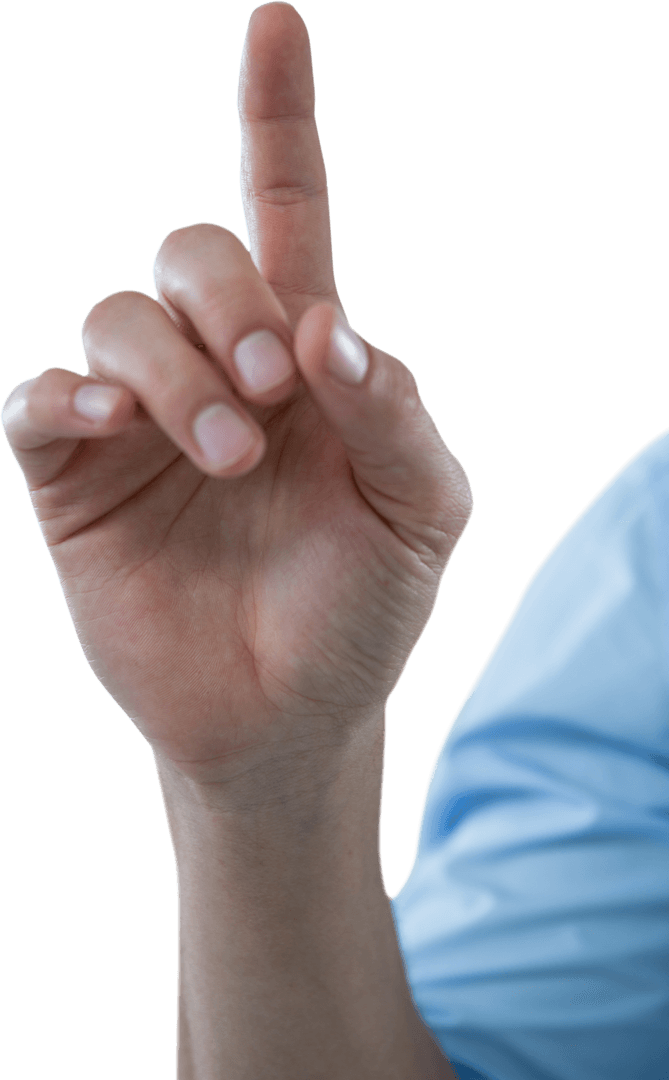 Man's Hand Pointing Upward on Transparent Background