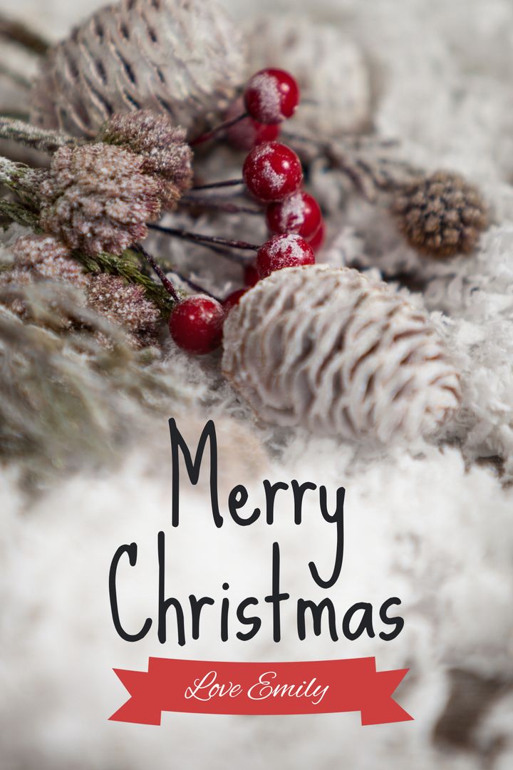 Festive Christmas Pine Cones and Berries with Snow