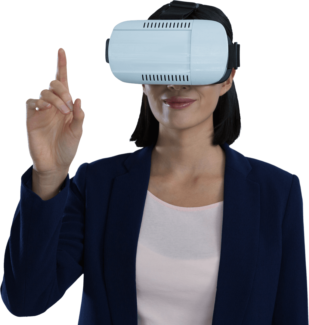Transparent Virtual Reality Businesswoman Gesturing Digitally