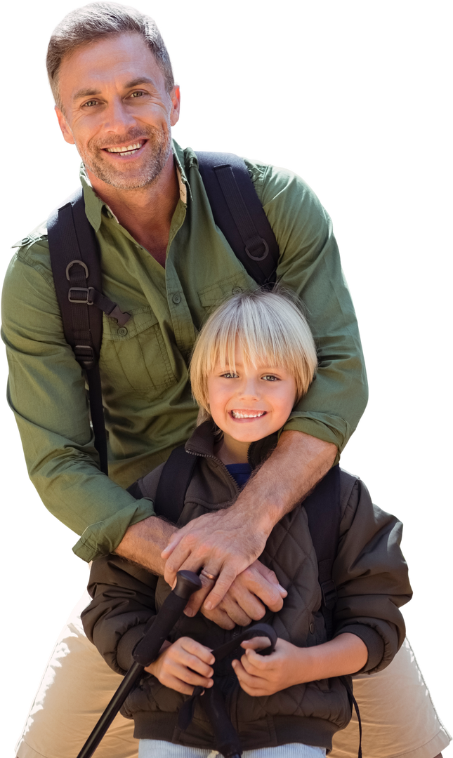 Smiling Father and Son Ready for Adventure on Transparent Background - Download Free Stock Images Pikwizard.com