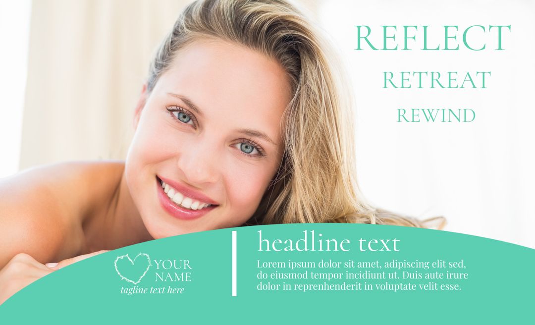 Serene Woman Smiling Promoting Wellness and Self-Care at Spa Retreat