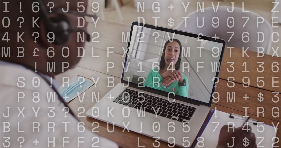 Businessman During Virtual Meeting Amid Digital Data Overlay