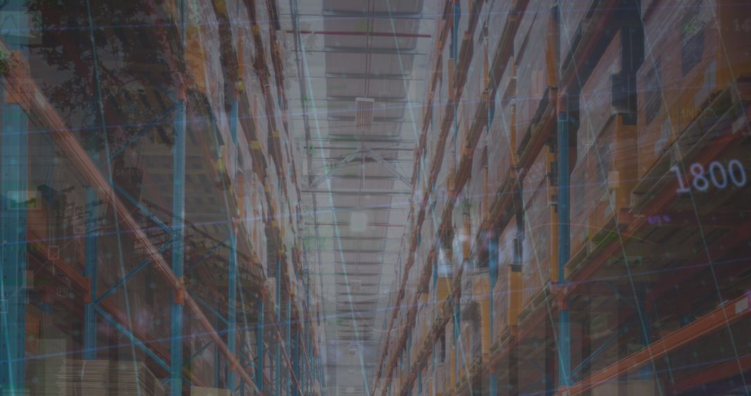 Overlay of Warehouse with Data Processing Graphics
