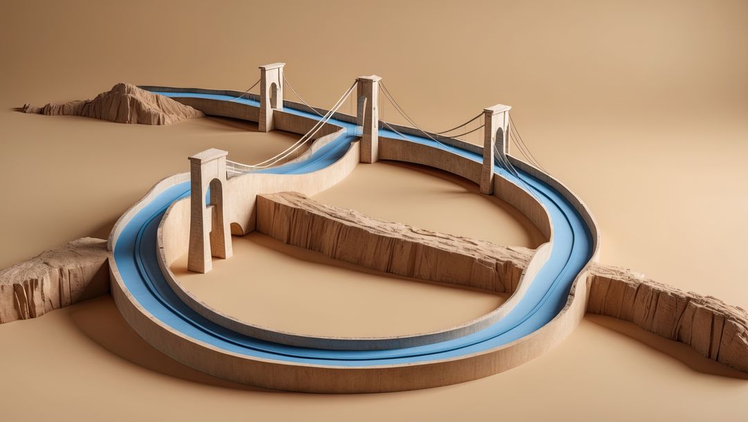 Abstract Model of Futuristic Desert Water Channel with Bridge
