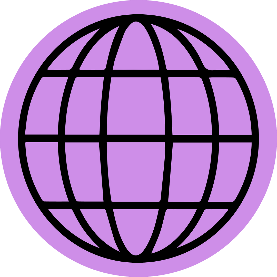 Stylized Transparent Globe Icon with Black Grid Lines