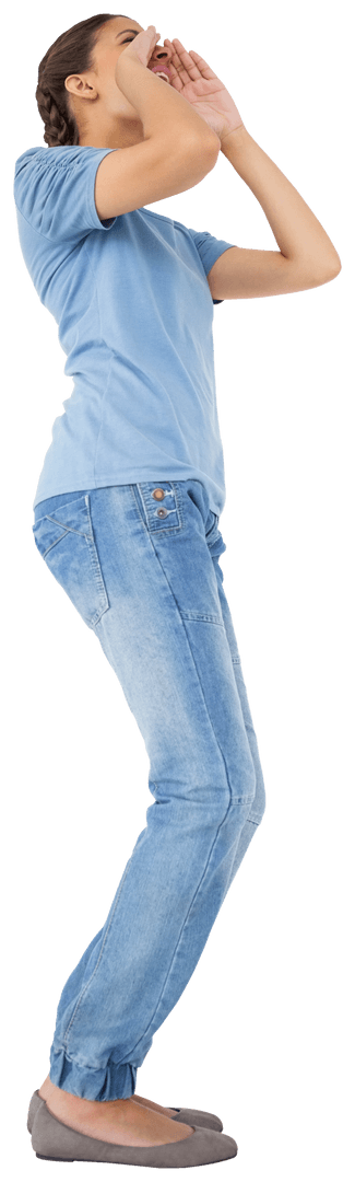 Caucasian Woman Screaming Side View Transparent Background