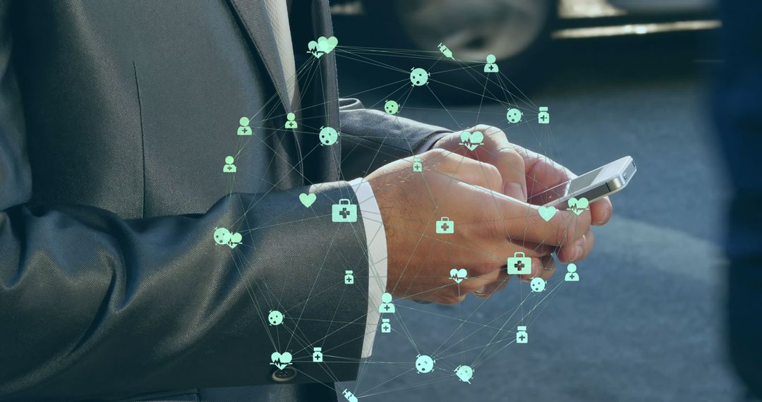 Businessman Connected to Digital Network with Smartphone