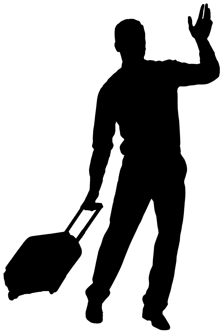 Transparent Silhouette of Man with Suitcase Waving